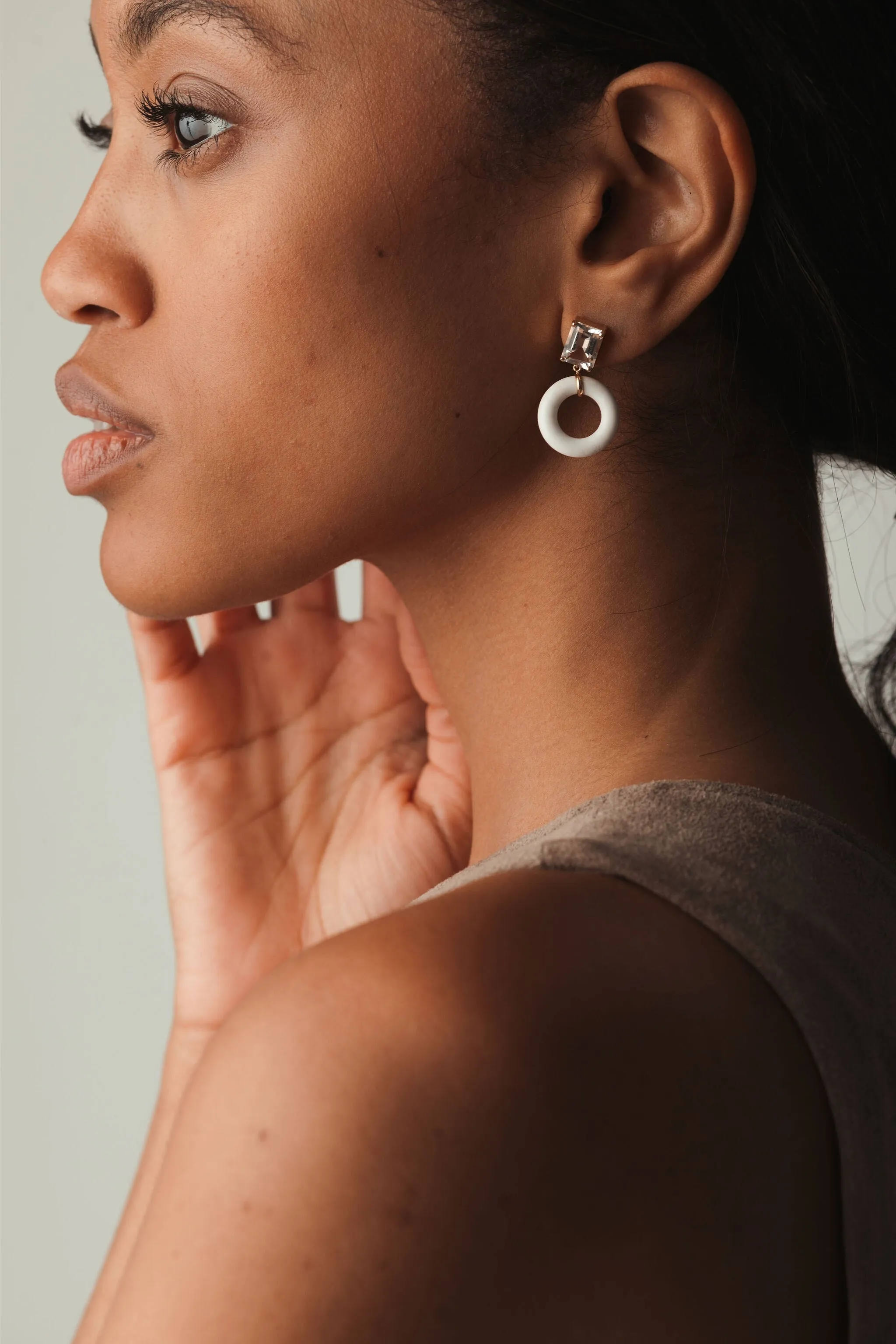 Emerald Cut Powdered Munchkin Drop Earrings