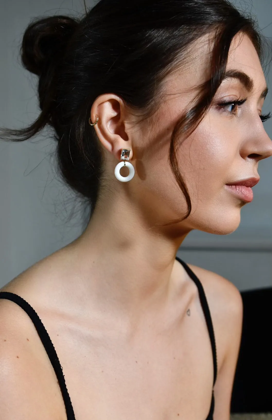 Emerald Cut Powdered Munchkin Drop Earrings