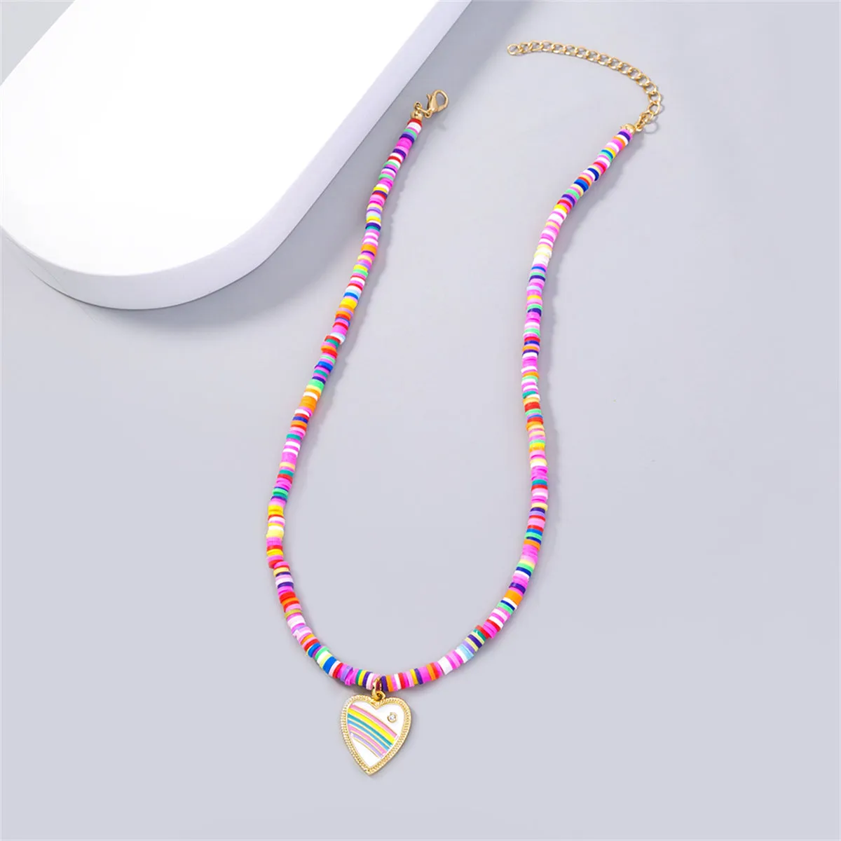 Enamel & Polymer Clay 18K Gold-Plated Rainbow Heart Pendant Necklace