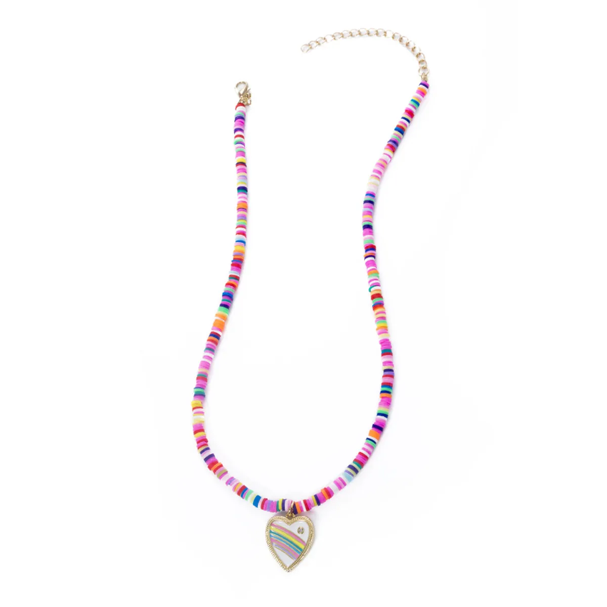 Enamel & Polymer Clay 18K Gold-Plated Rainbow Heart Pendant Necklace