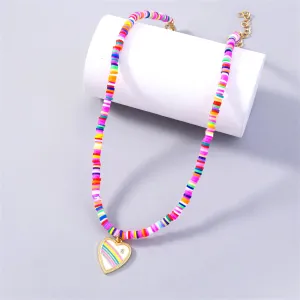 Enamel & Polymer Clay 18K Gold-Plated Rainbow Heart Pendant Necklace