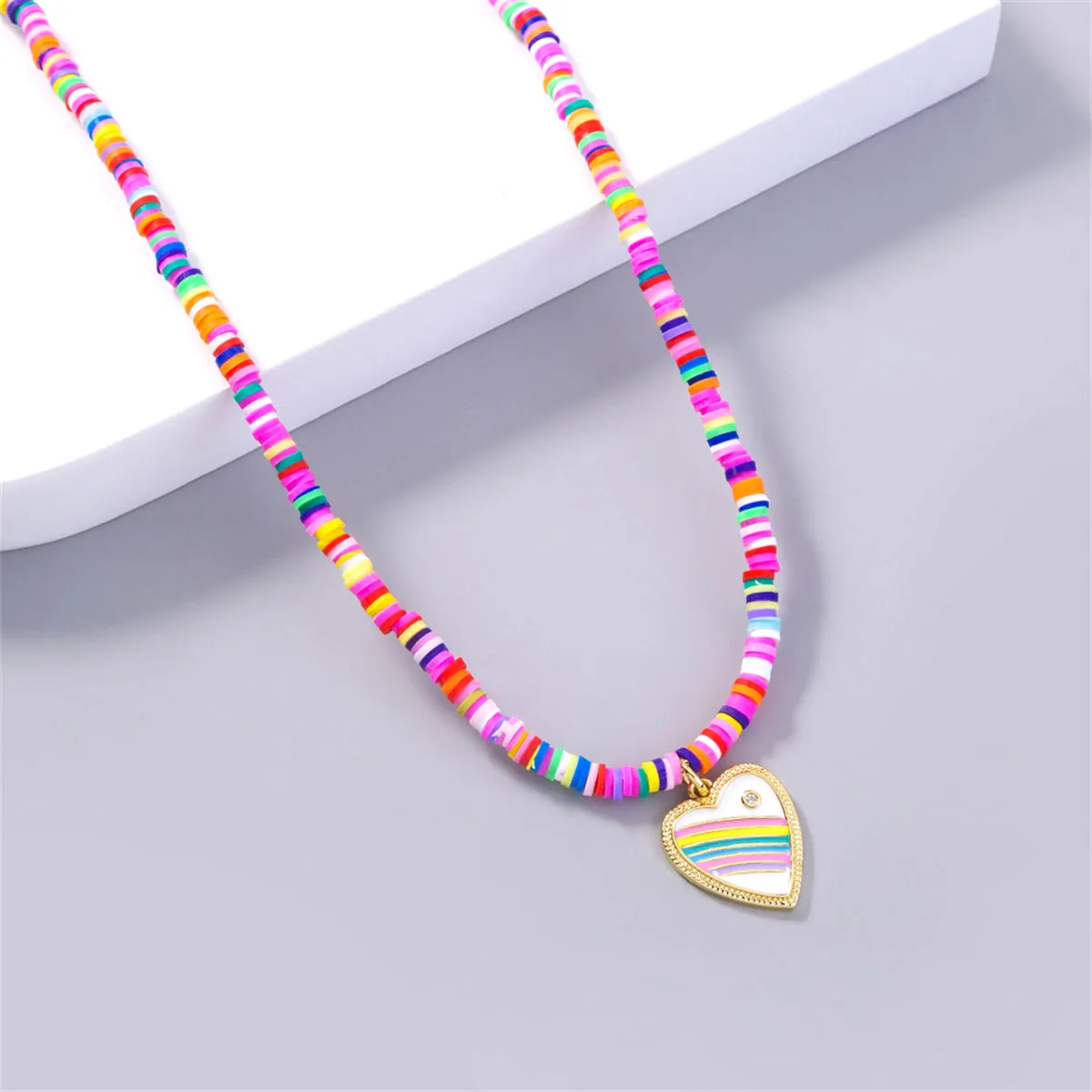Enamel & Polymer Clay 18K Gold-Plated Rainbow Heart Pendant Necklace