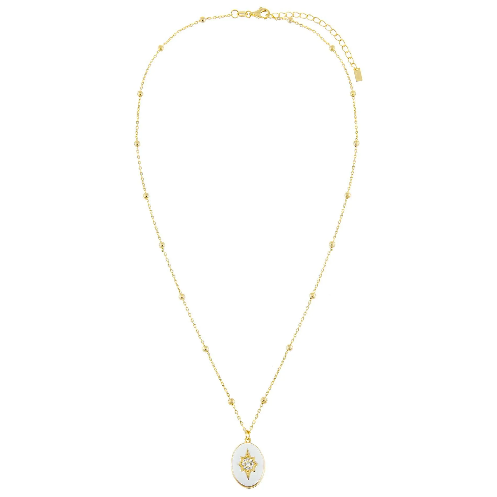 Enamel Starburst Locket Beaded Necklace