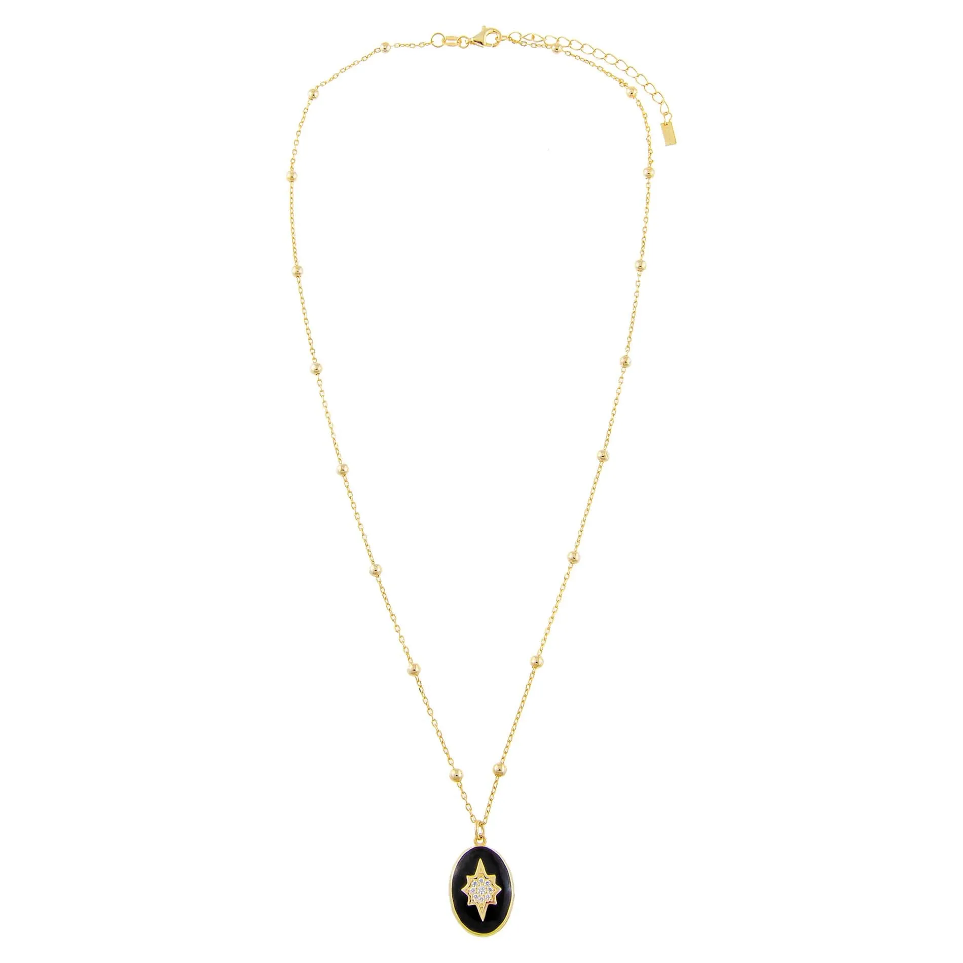 Enamel Starburst Locket Beaded Necklace