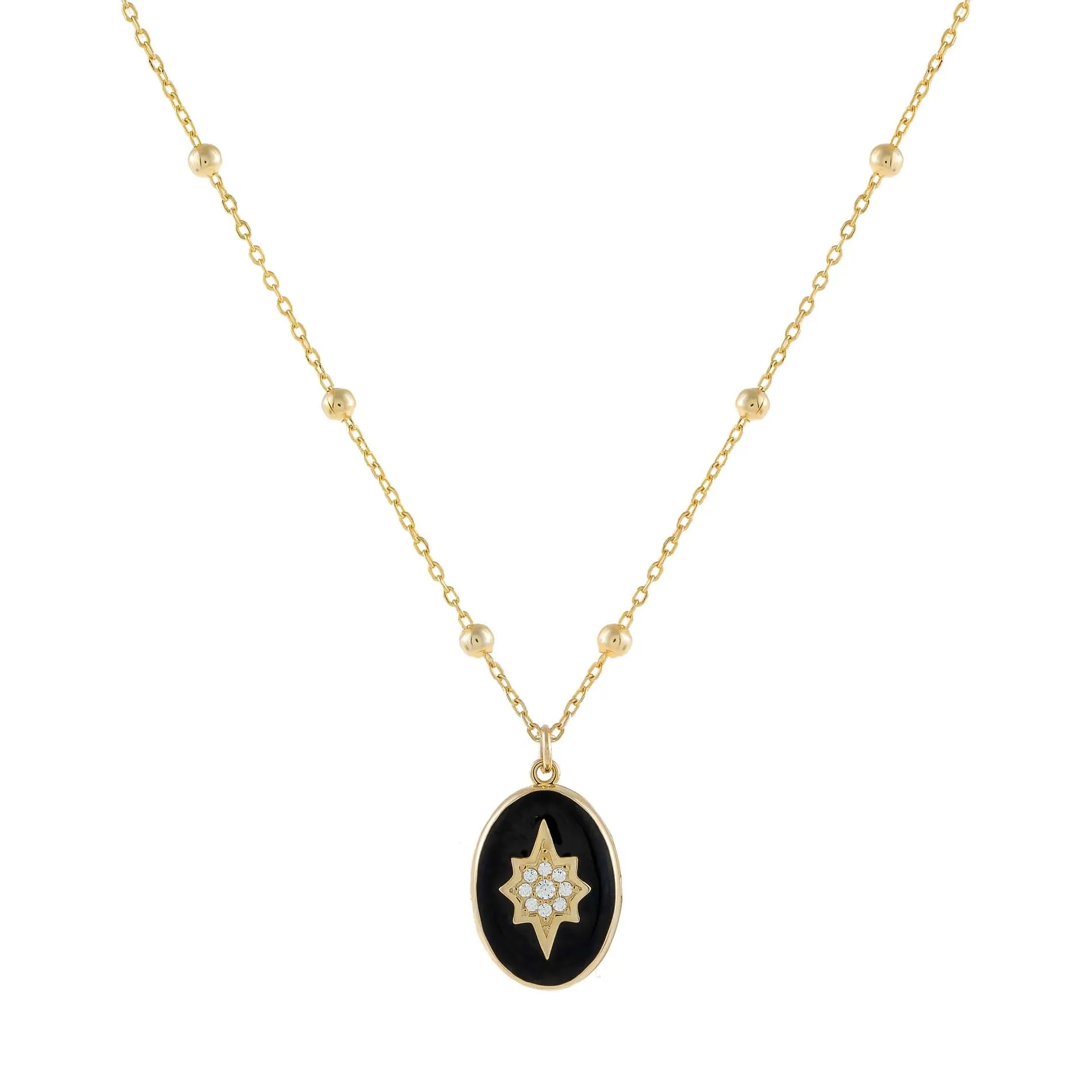 Enamel Starburst Locket Beaded Necklace
