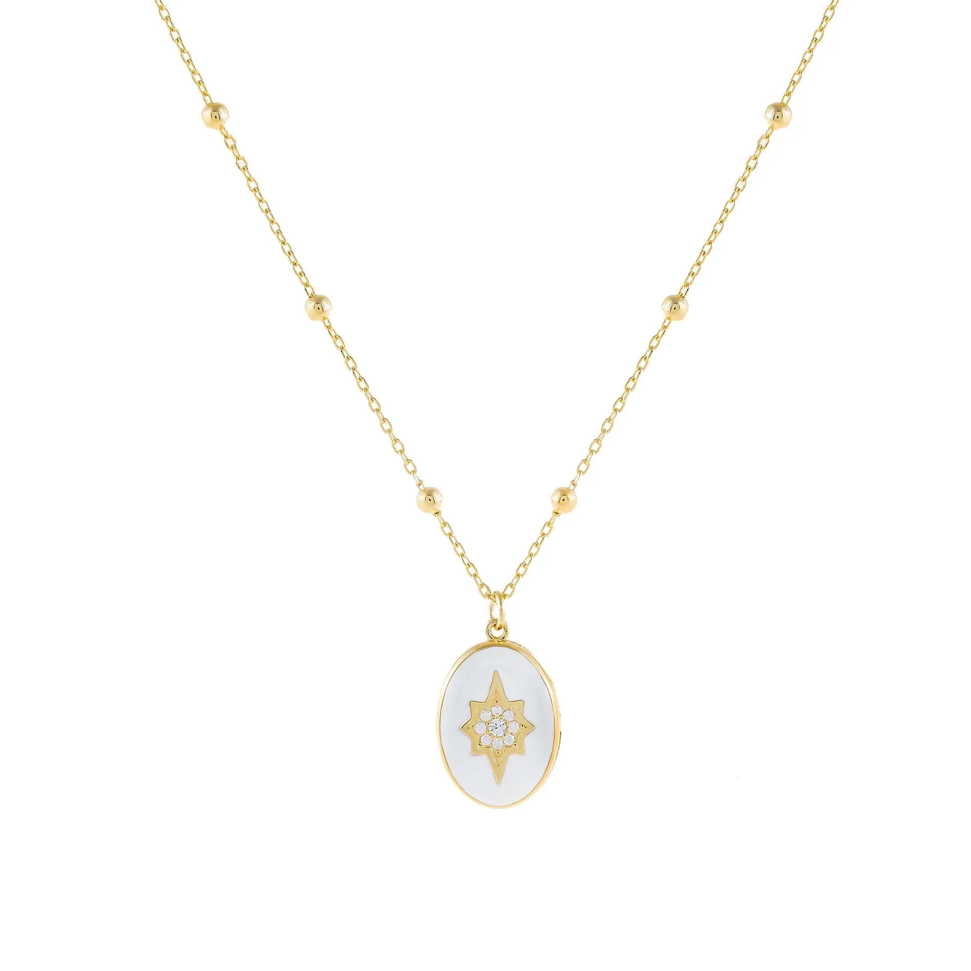 Enamel Starburst Locket Beaded Necklace