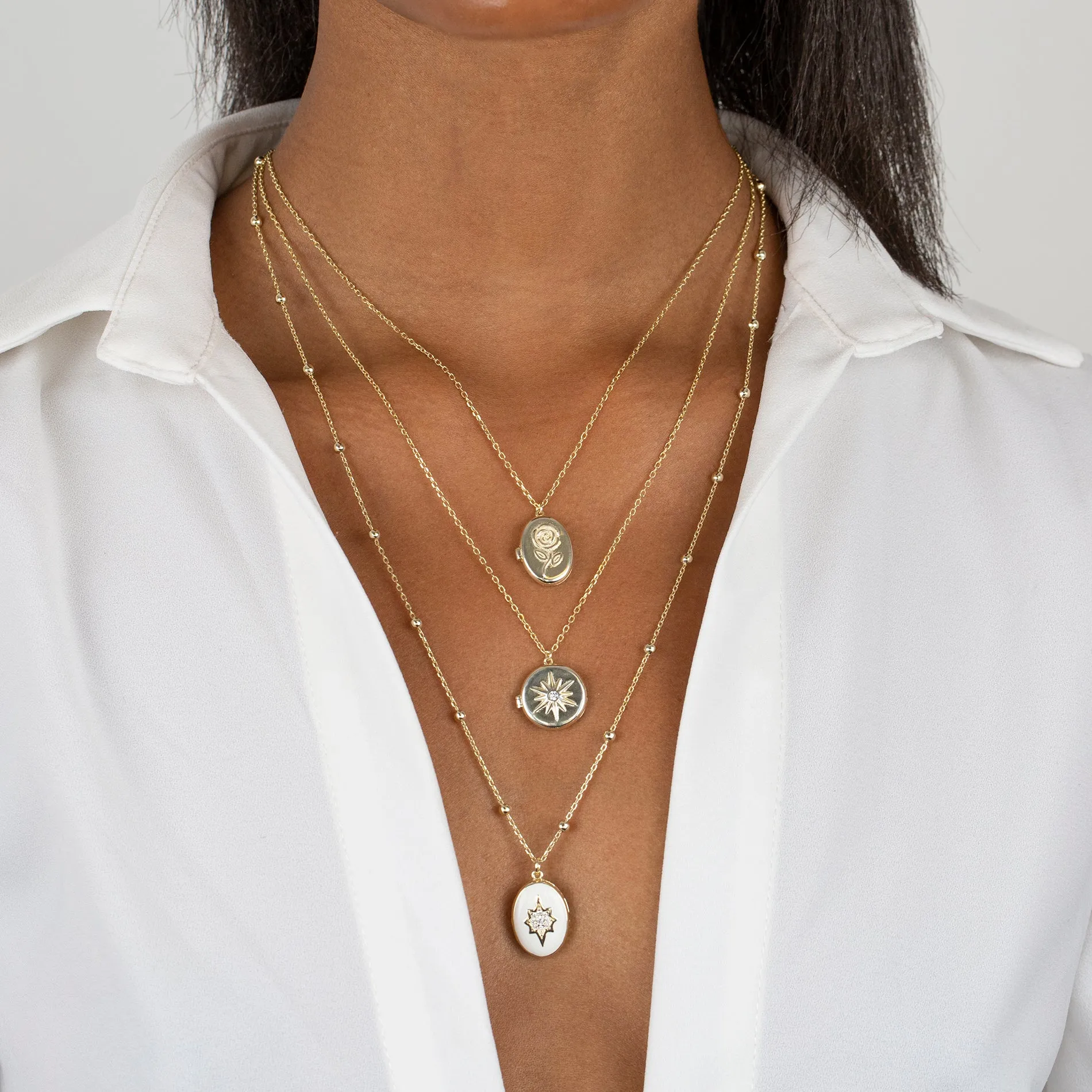 Enamel Starburst Locket Beaded Necklace