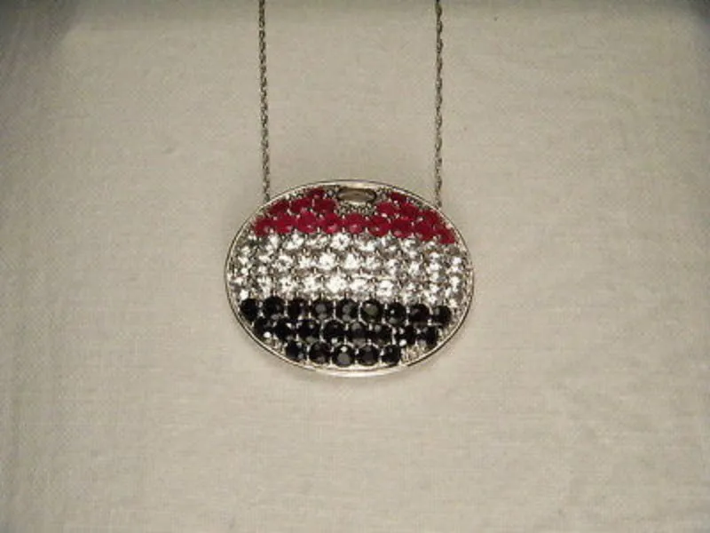 Fabulous 14K White Gold Sapphire Ruby Topaz American Flag Pendant Necklace
