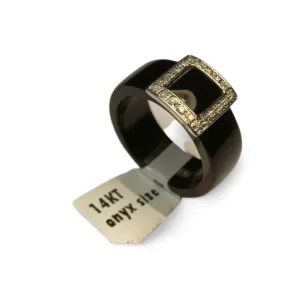 Fabulous Estate 14K White Gold Onyx Diamond Bold Buckle Ring Band