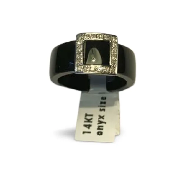 Fabulous Estate 14K White Gold Onyx Diamond Bold Buckle Ring Band