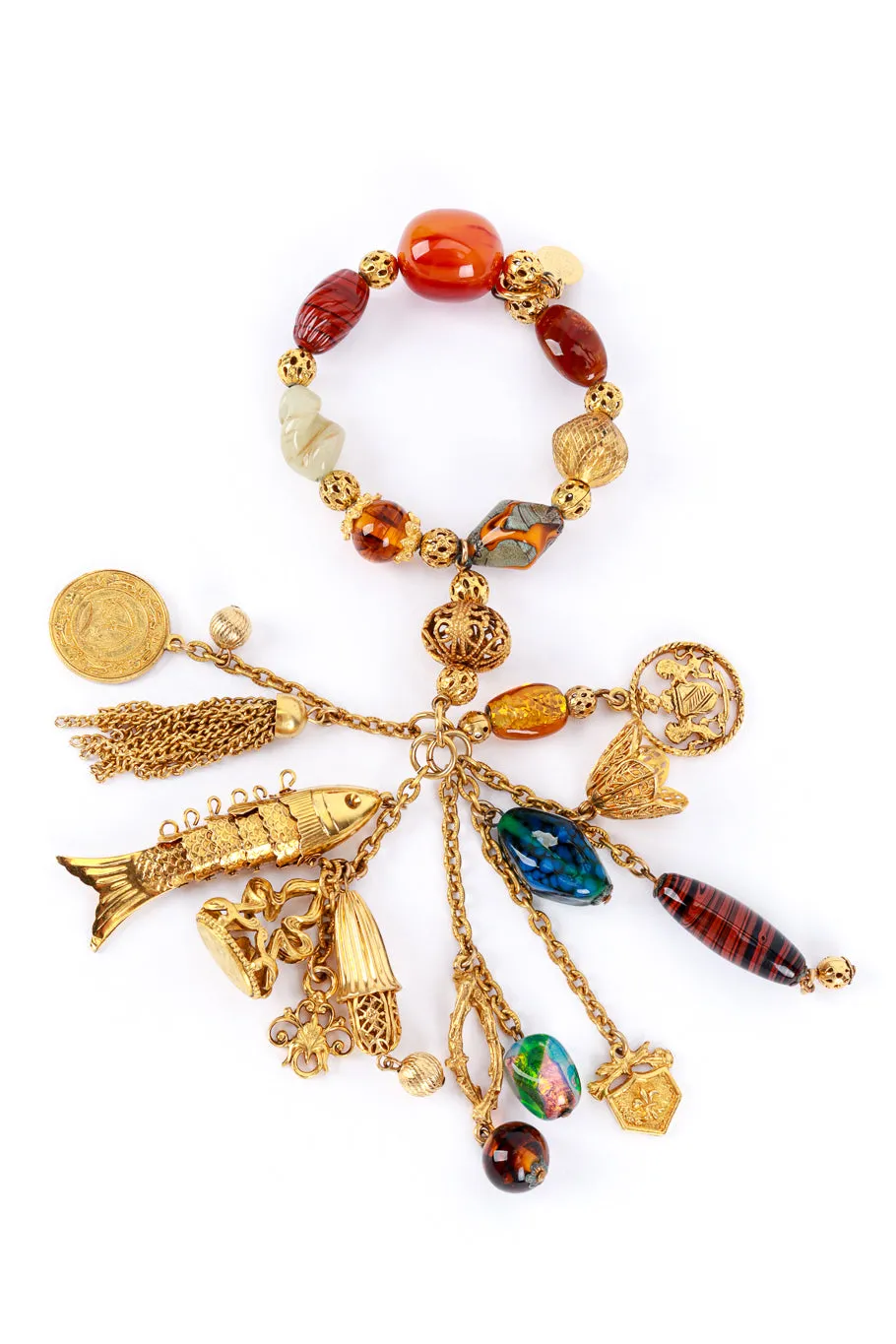 Filigree Beaded Drop Charm Bracelet