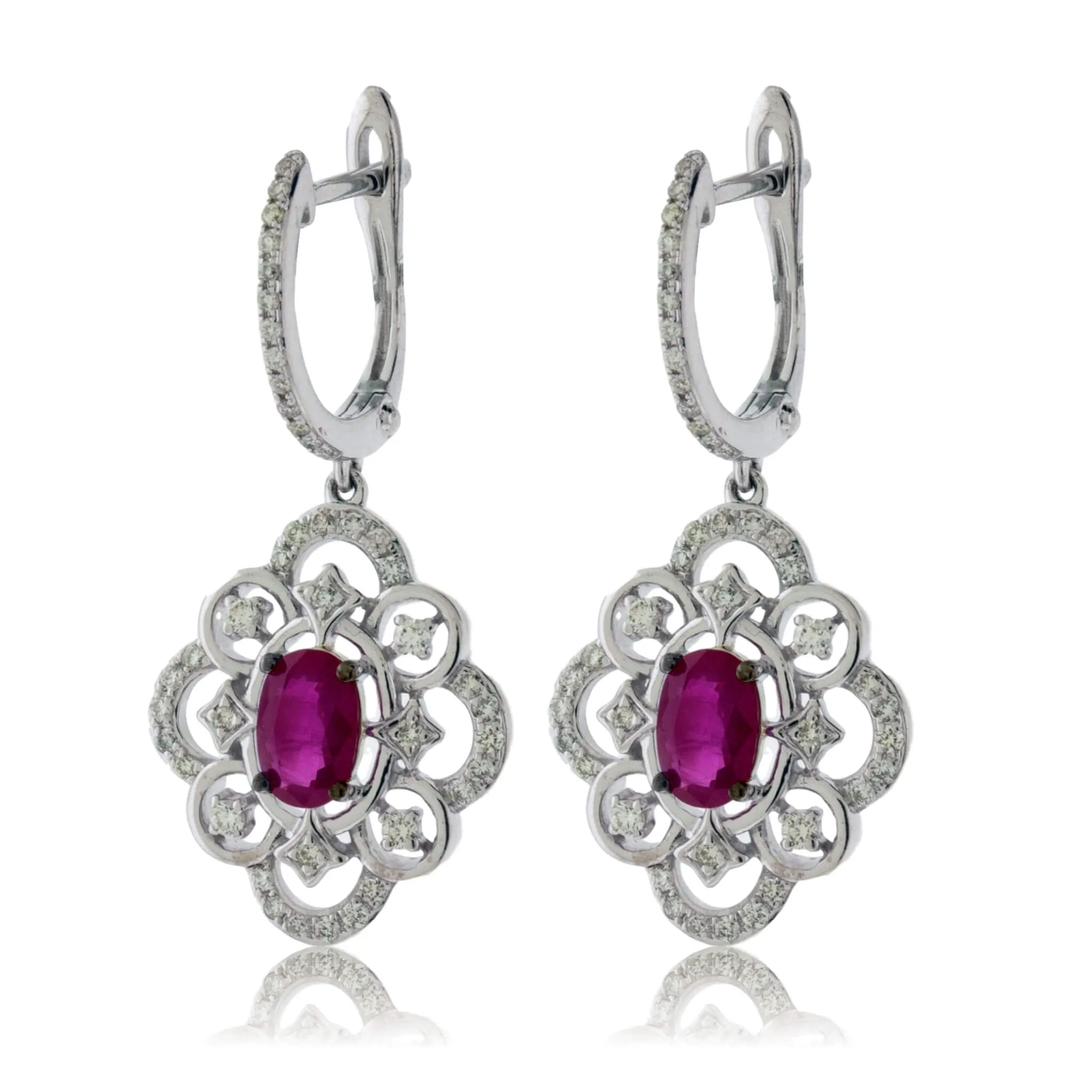 Filigree Style Oval Ruby Dangle Earrings