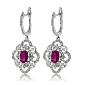 Filigree Style Oval Ruby Dangle Earrings