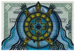 (Fine Art Print) Watercolor on Antique Stock Certificate ~ Keya the Guardian of LIfe