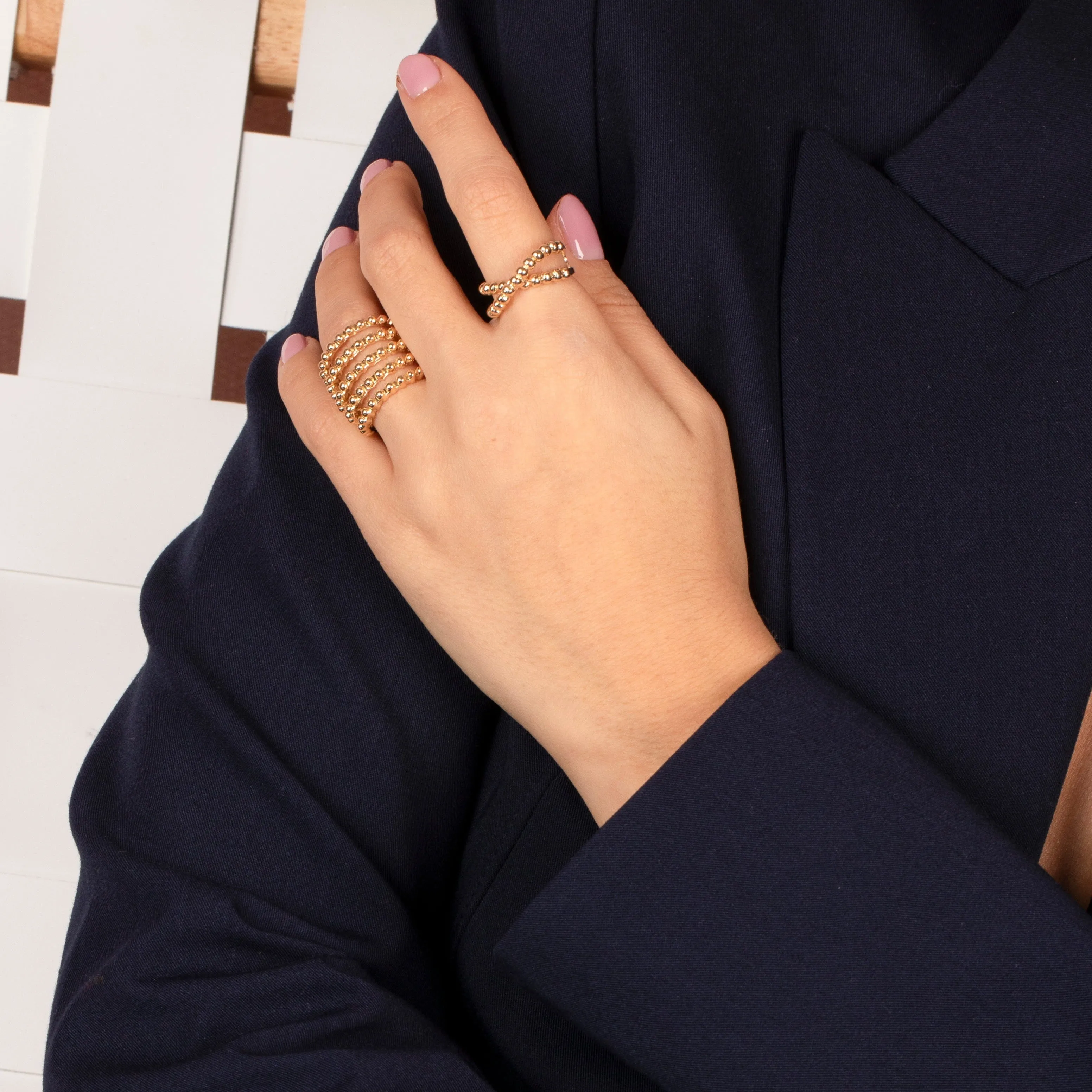 Five Row Beaded Ball Ring