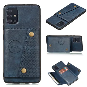 For Samsung A51 Cellphone Cover Back Case Double Buckle PU Leather with Card Slots Shell blue