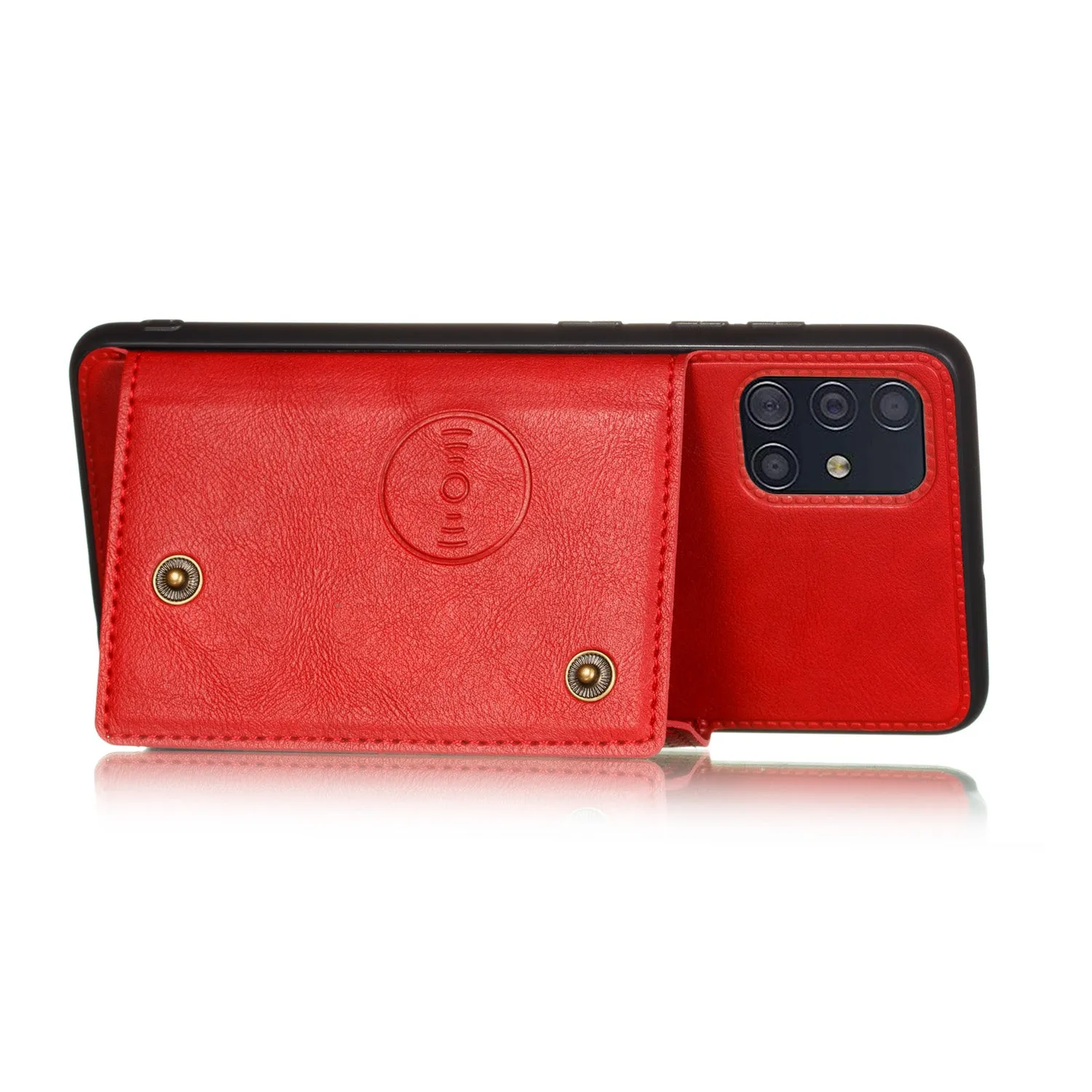For Samsung A51 Cellphone Cover Back Case Double Buckle PU Leather with Card Slots Shell Light Brown