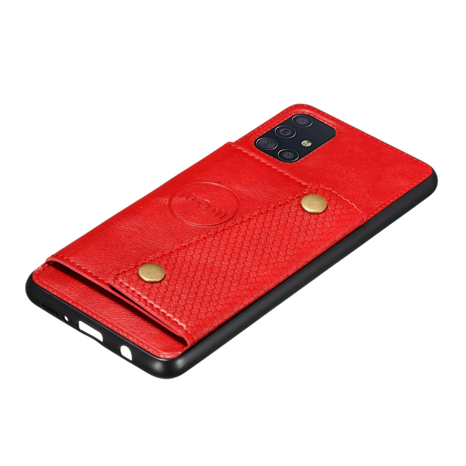 For Samsung A51 Cellphone Cover Back Case Double Buckle PU Leather with Card Slots Shell Light Brown