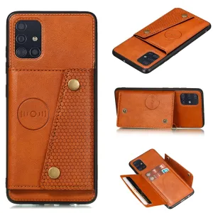 For Samsung A51 Cellphone Cover Back Case Double Buckle PU Leather with Card Slots Shell Light Brown