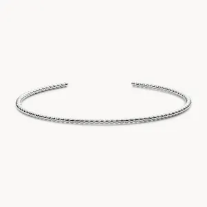 Fossil Textured Beaded Sterling Silver Open Cuff - JFS00449040