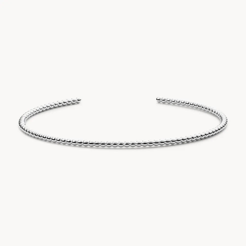 Fossil Textured Beaded Sterling Silver Open Cuff - JFS00449040