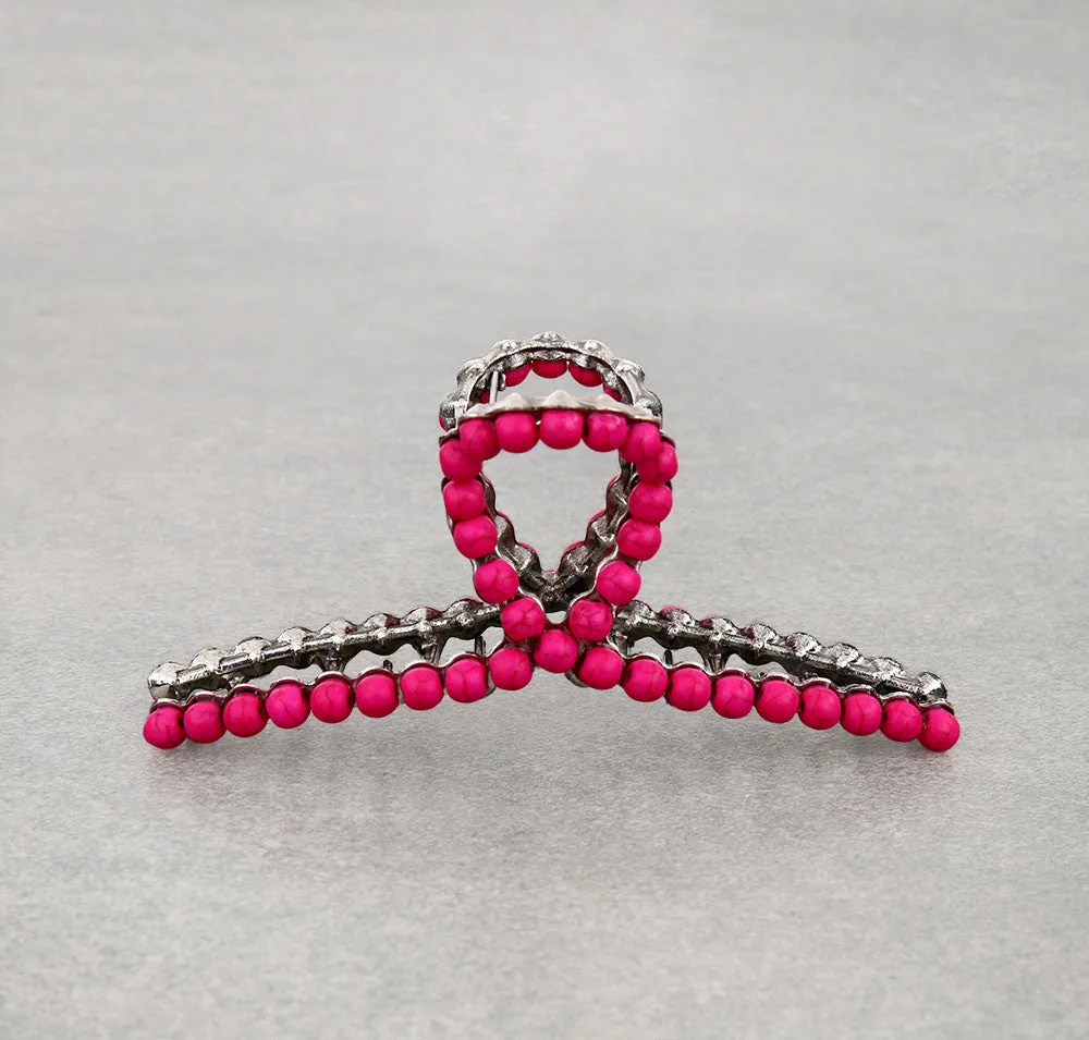 Fun Fashion Color Beaded Ribbon Claw Clip