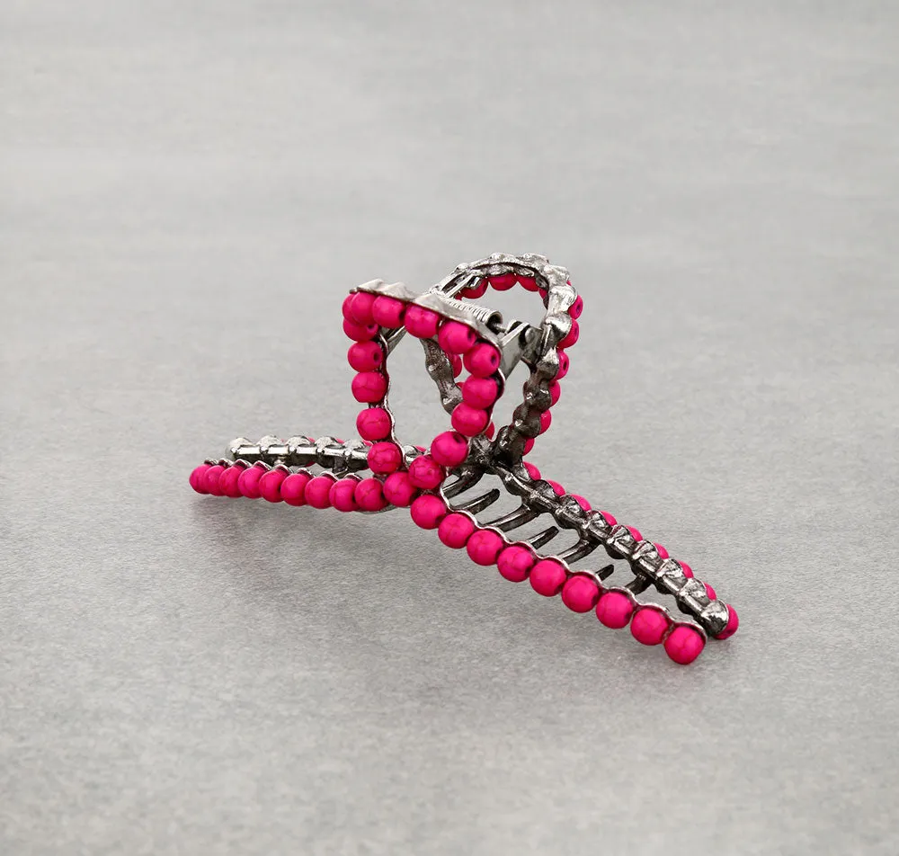 Fun Fashion Color Beaded Ribbon Claw Clip