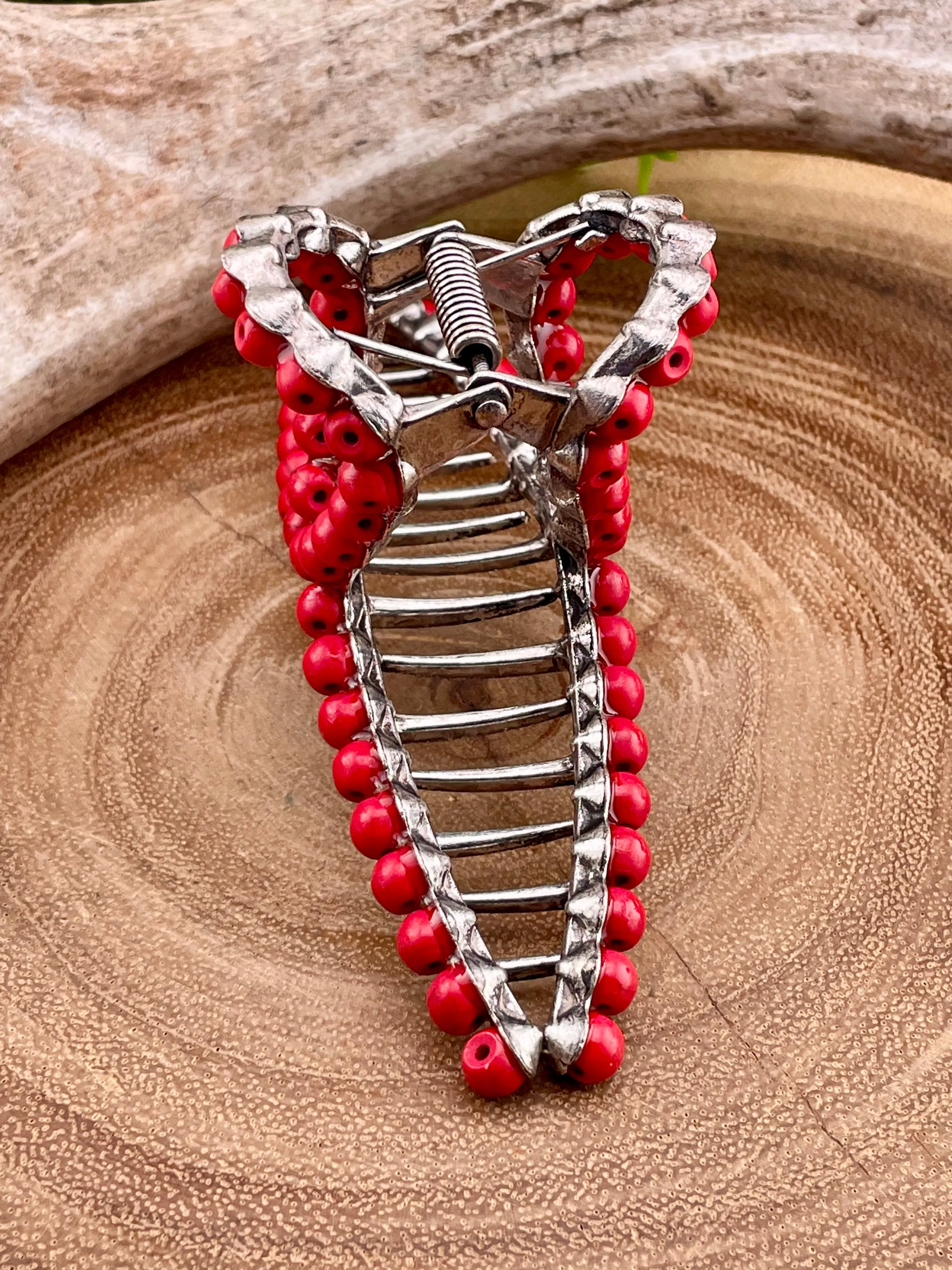 Fun Fashion Color Beaded Ribbon Claw Clip