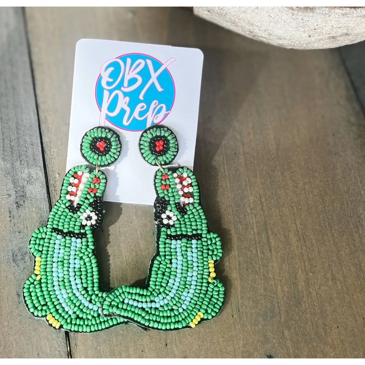 Gators Crocodile Seed Beaded Drop Earrings.