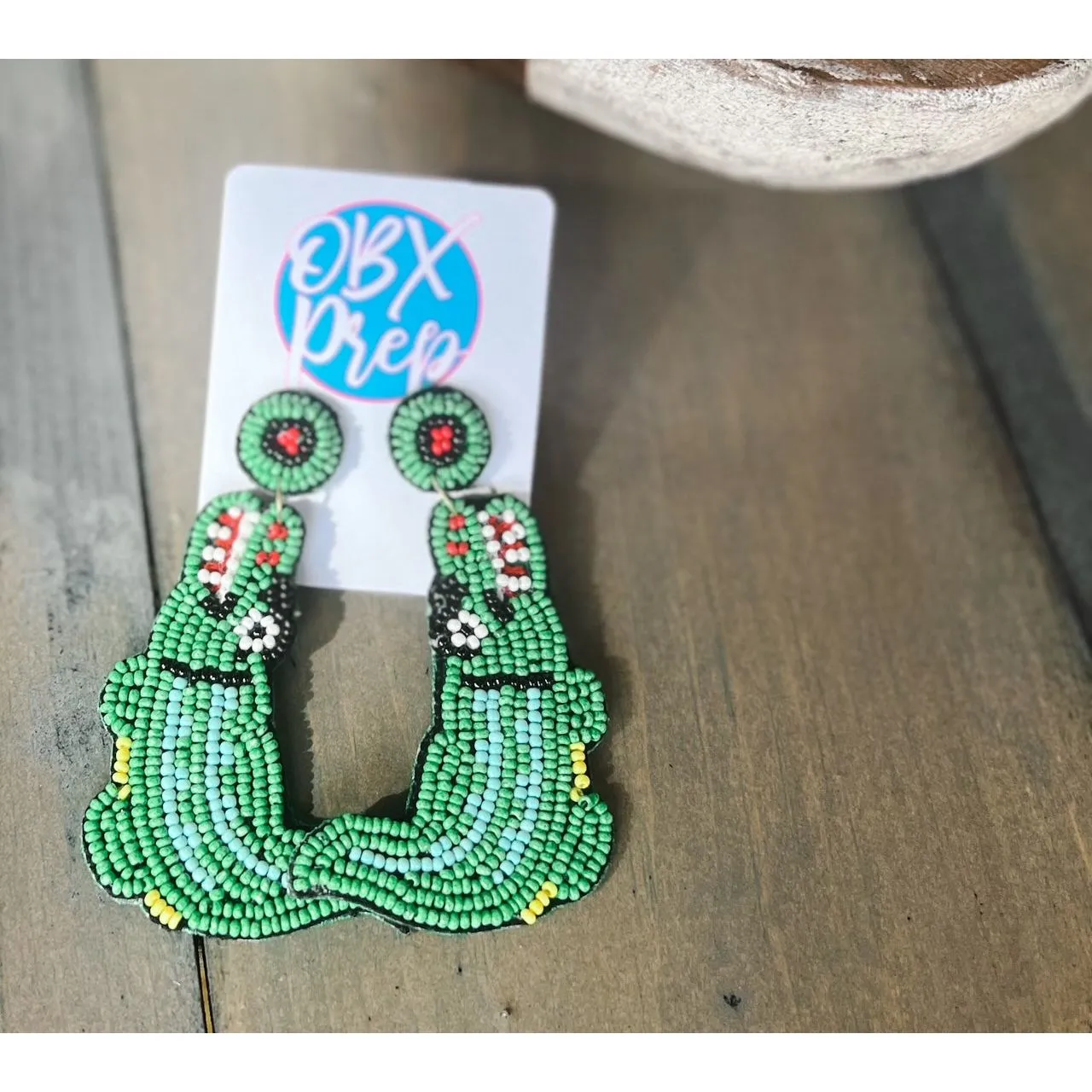 Gators Crocodile Seed Beaded Drop Earrings.