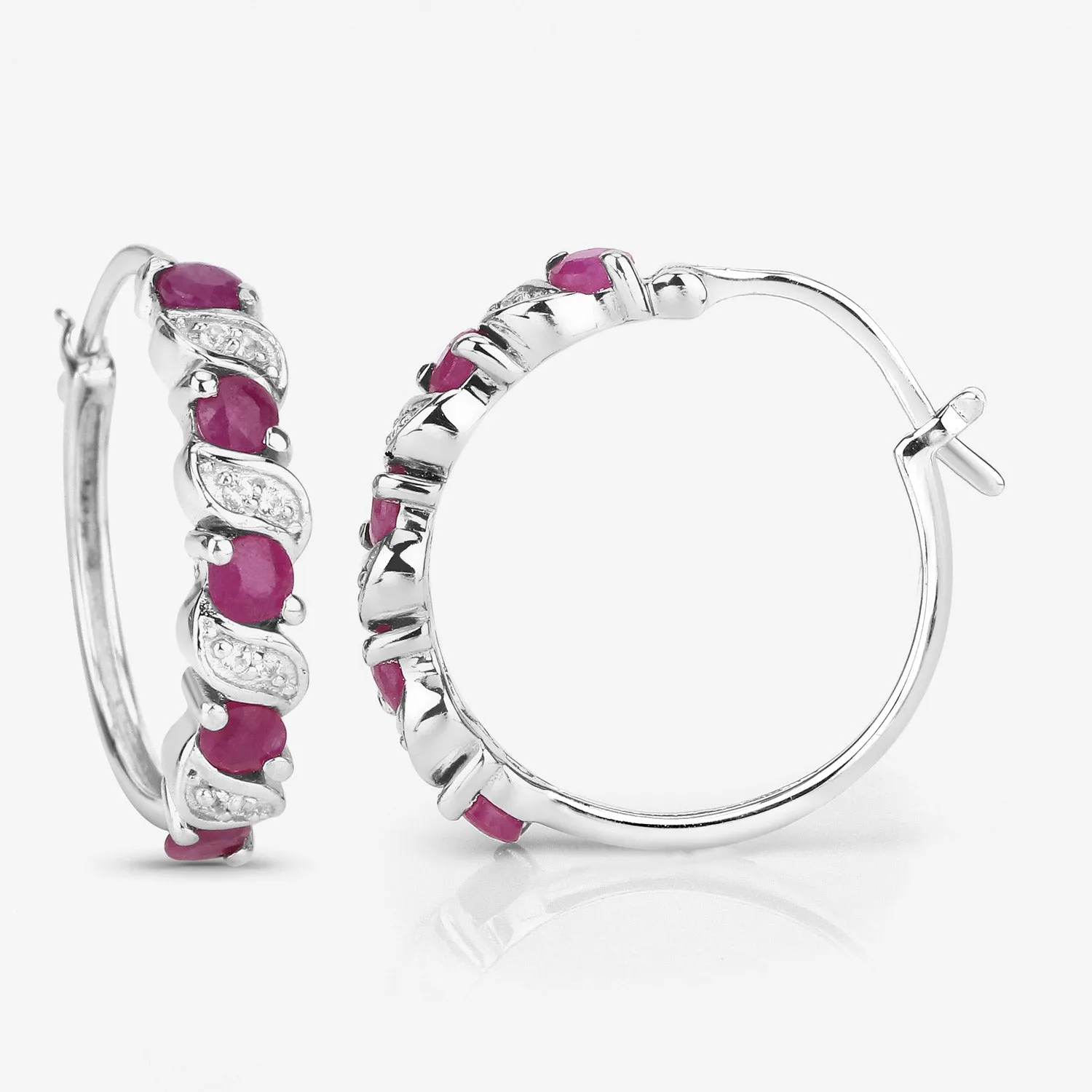 Genuine Pink Ruby Hoop Earrings