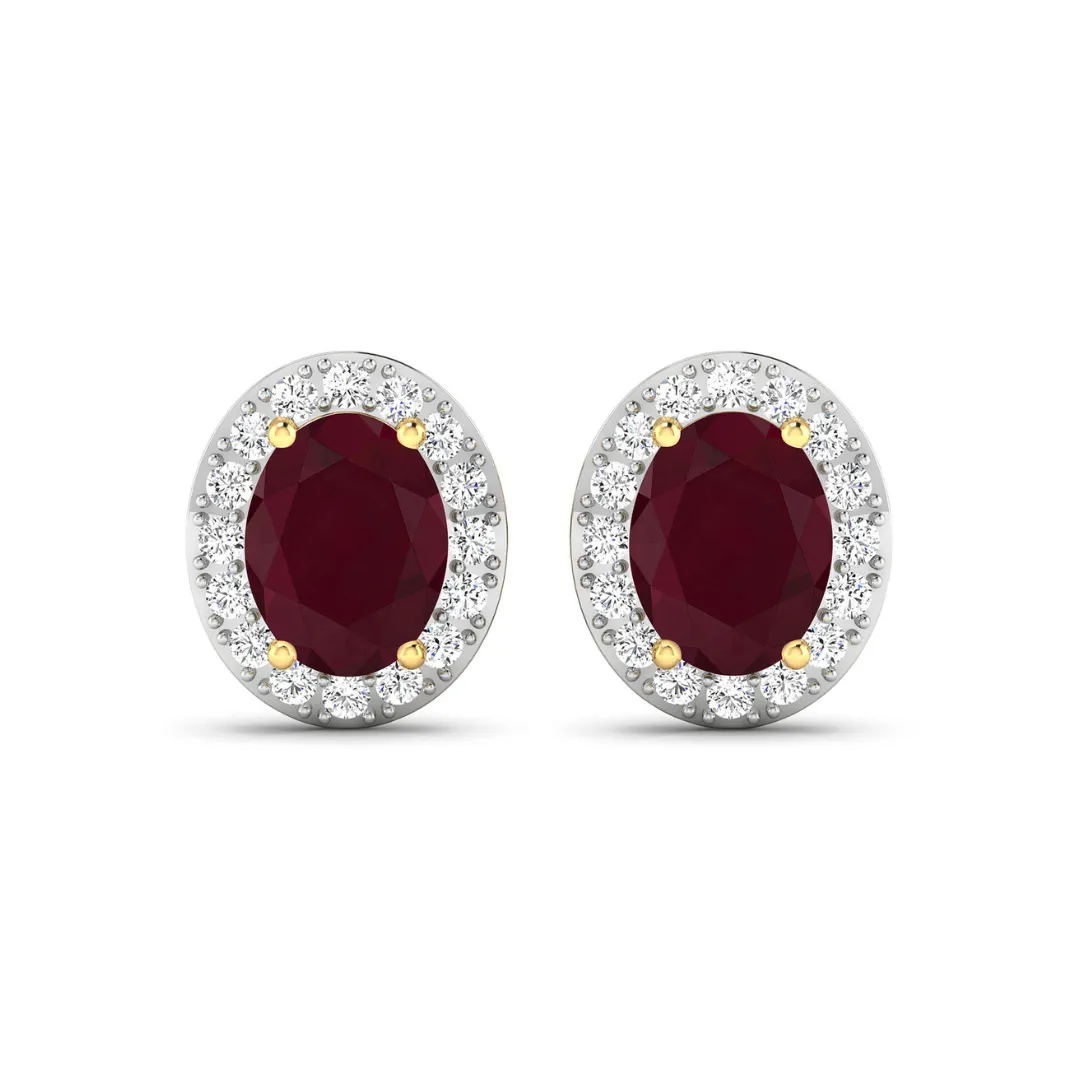 Genuine Ruby and White Diamond Studs Earrings