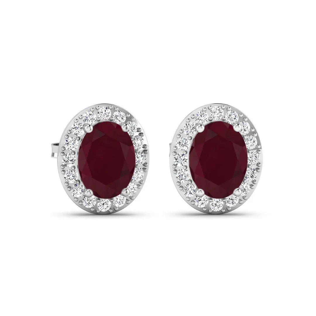 Genuine Ruby and White Diamond Studs Earrings