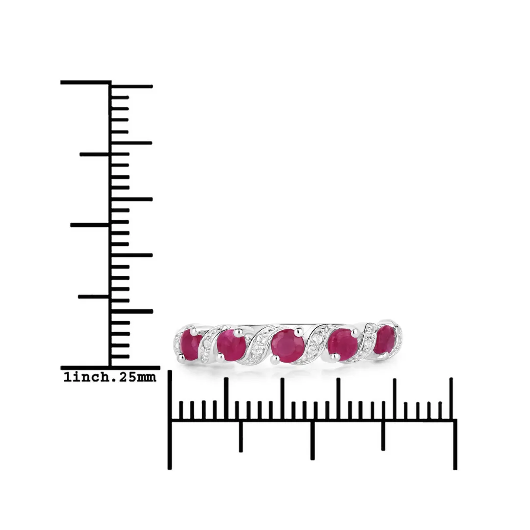 Genuine Ruby and White Topaz 5 Stone Ring