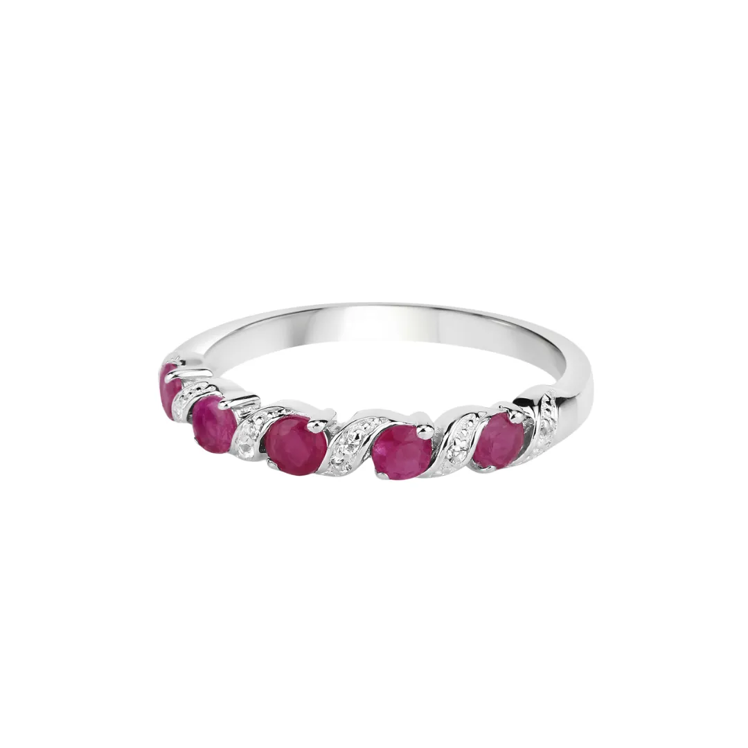 Genuine Ruby and White Topaz 5 Stone Ring