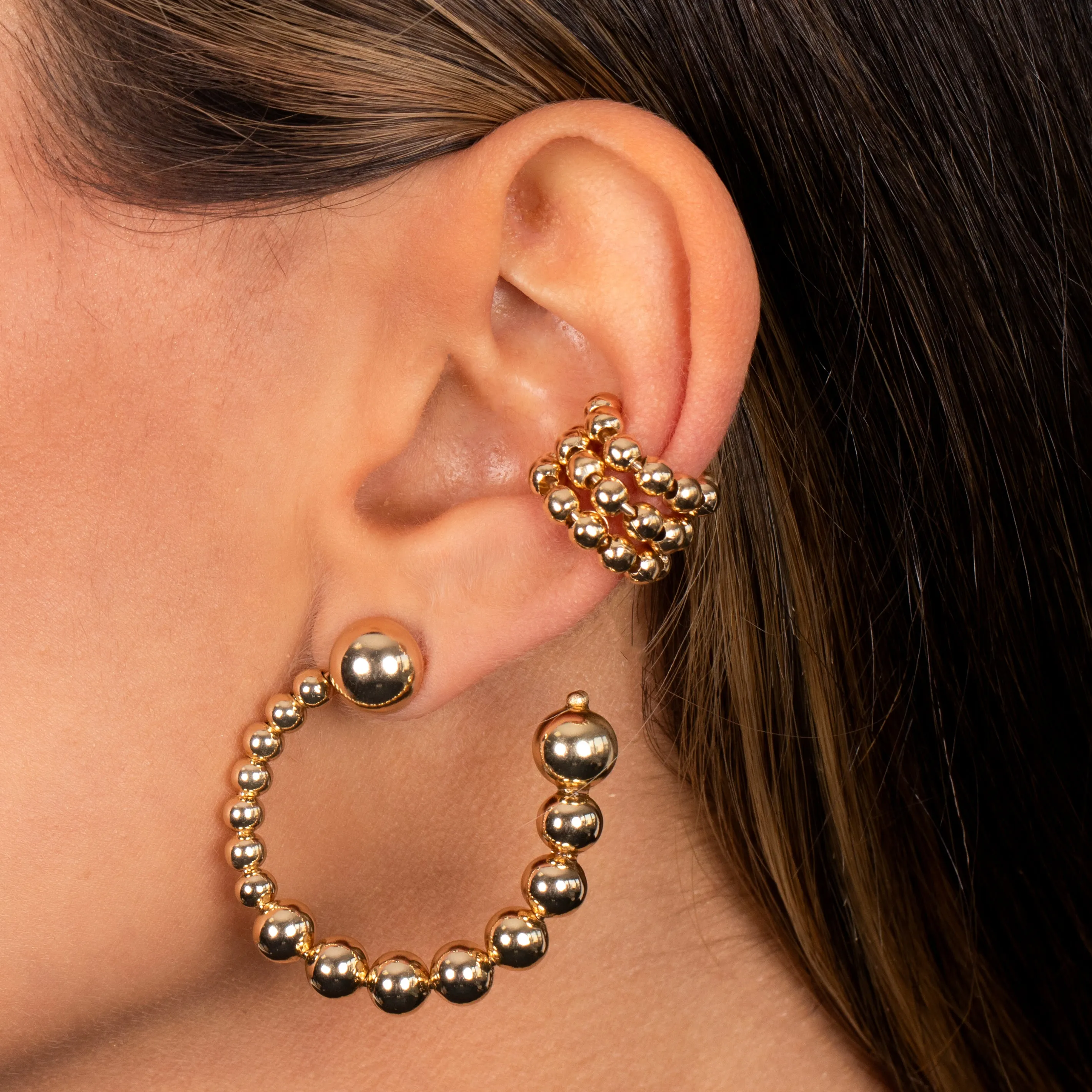 Gold Filled Solid Beaded Ball Loop Stud Earring