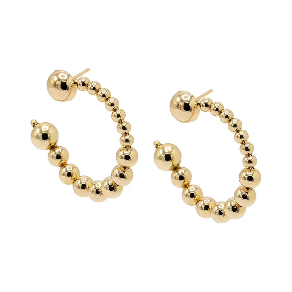 Gold Filled Solid Beaded Ball Loop Stud Earring