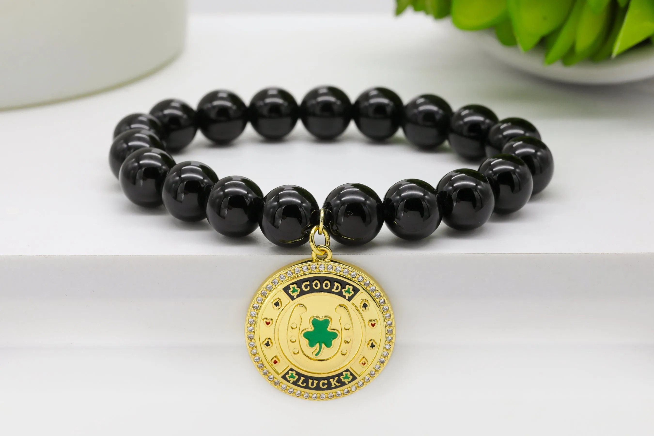 Gold Good Luck Clover Pave Charm