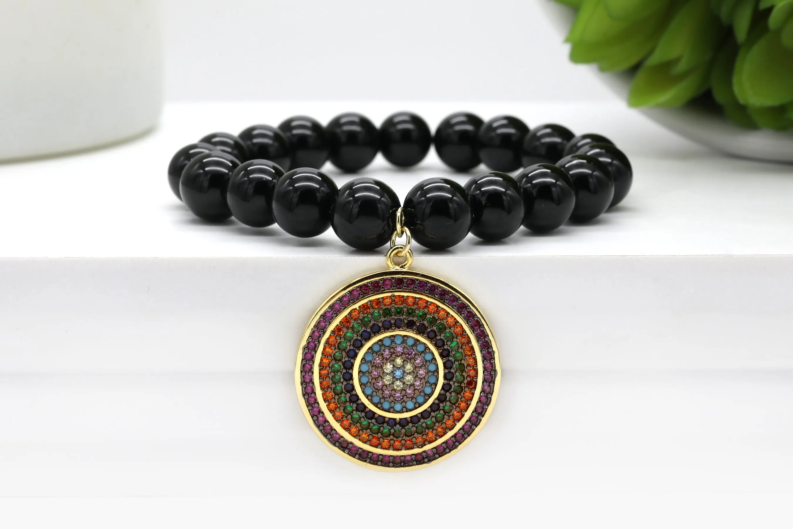 Gold Large Multicolor Pave Coin Charm