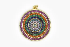 Gold Large Multicolor Pave Coin Charm