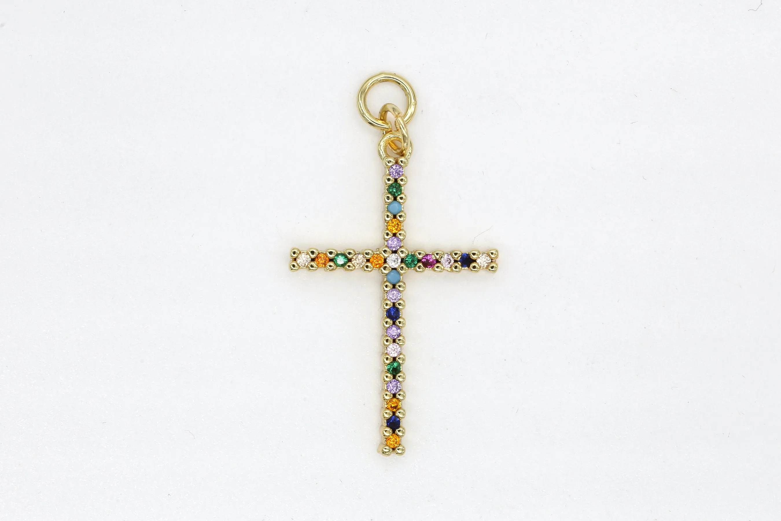 Gold Multicolor Pave Cross Charm
