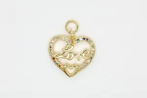 Gold Multicolor Pave Love/Heart Charm