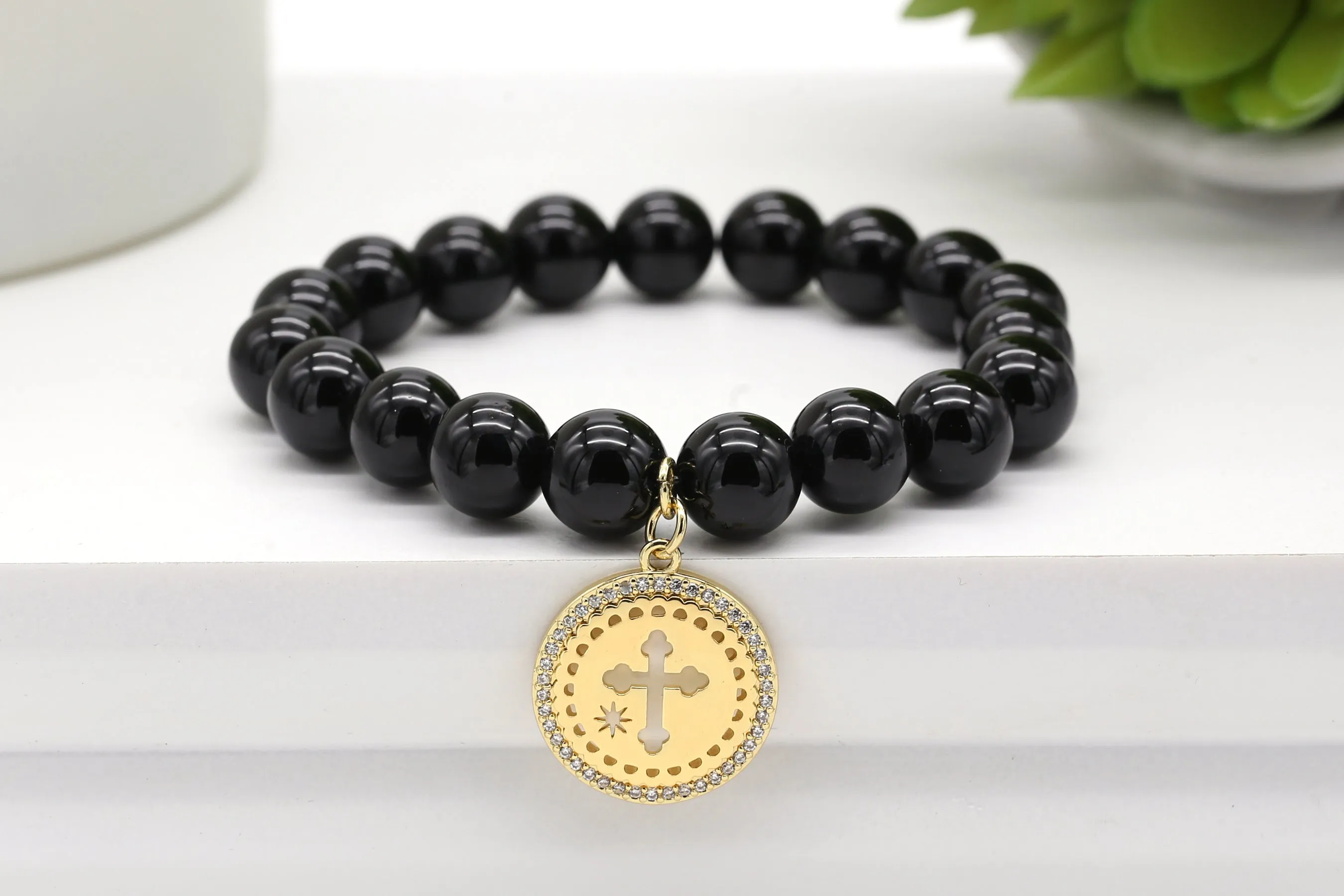 Gold Pave Cross Coin Charm