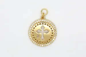 Gold Pave Cross Coin Charm