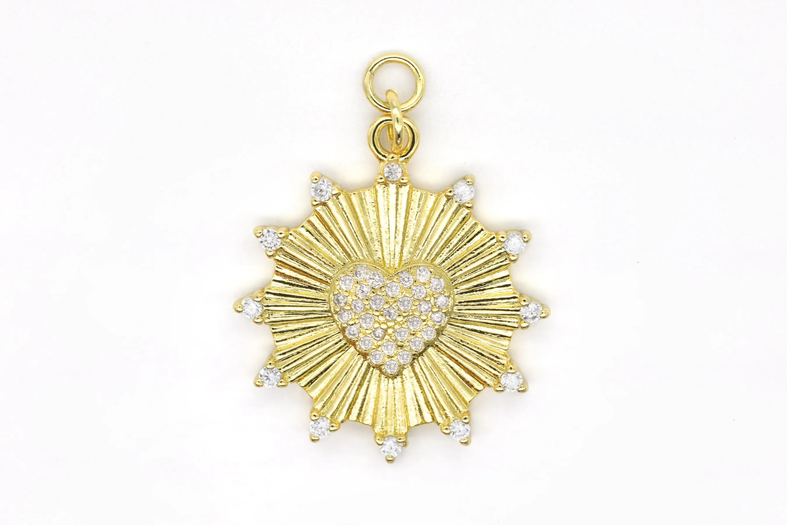 Gold Pave Heart Medallion Charm