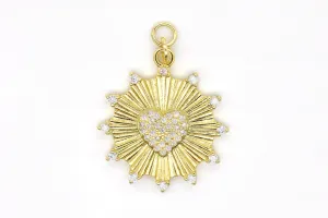 Gold Pave Heart Medallion Charm