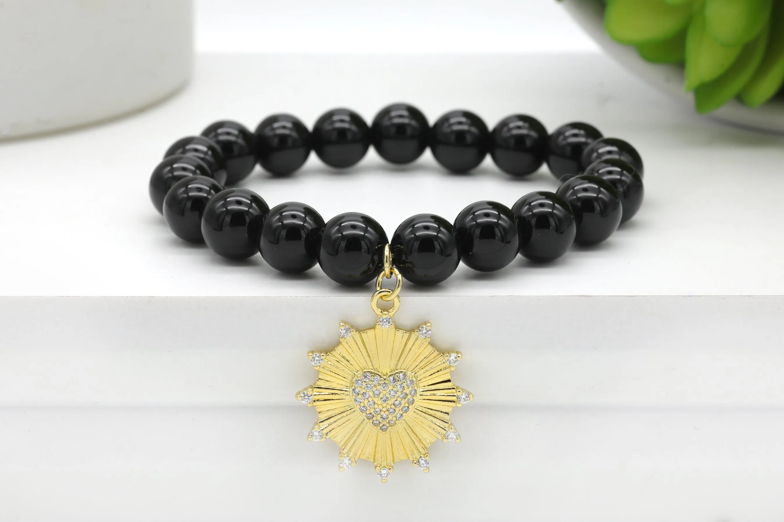 Gold Pave Heart Medallion Charm