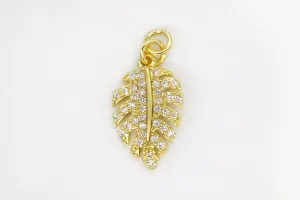 Gold Pave Leaf Charm