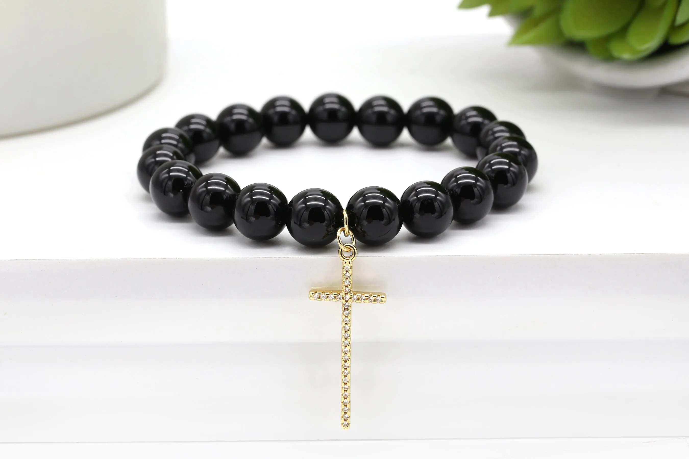 Gold Pave Long Cross Charm