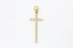 Gold Pave Long Cross Charm
